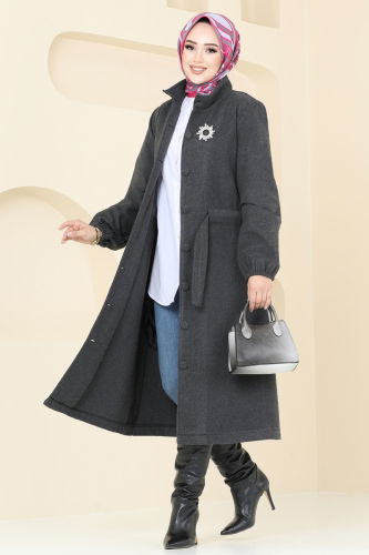 moda selvim Overcoat 2056BG354 Anthracite - Thumbnail