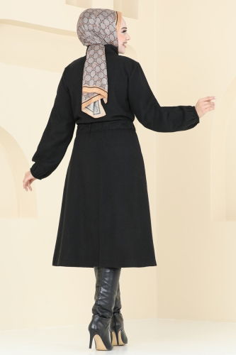 moda selvim Overcoat 2056BG354 Black - Thumbnail