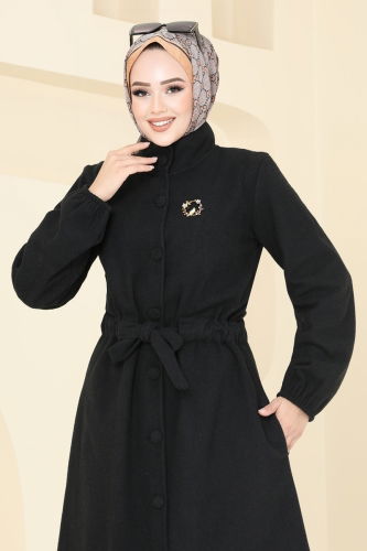 moda selvim Overcoat 2056BG354 Black - Thumbnail