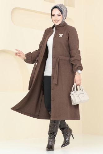 moda selvim Overcoat 2056BG354 Brown - Thumbnail