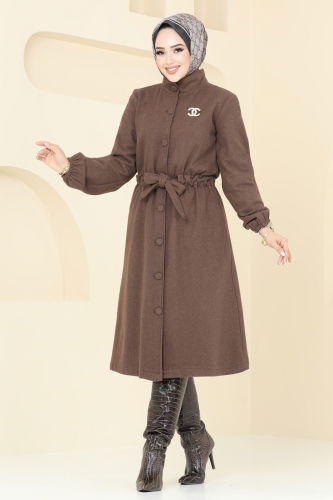 moda selvim Overcoat 2056BG354 Brown - Thumbnail