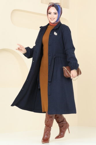 moda selvim Overcoat 2056BG354 Navy Blue - Thumbnail