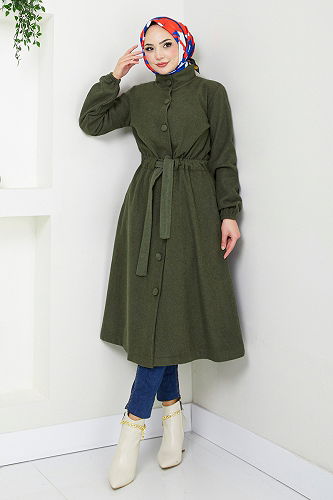 moda selvim Overcoat 2056BGS895-M Khaki - Thumbnail