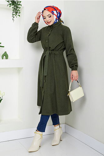 moda selvim Overcoat 2056BGS895-M Khaki - Thumbnail
