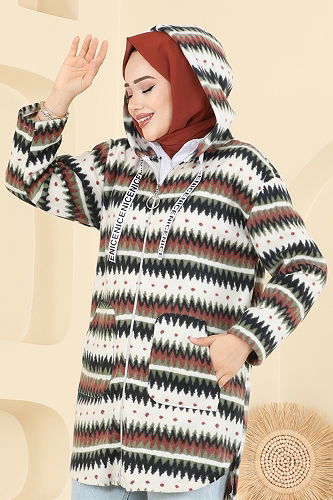 moda selvim Overcoat 2062ERK1158 Desen3 Khaki&Black - Thumbnail