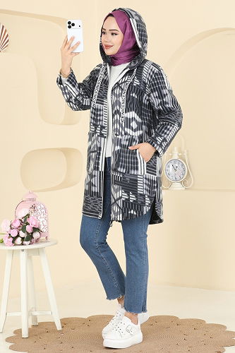 moda selvim Overcoat 2062ERK1158 Pattern 4 Anthracite - Thumbnail