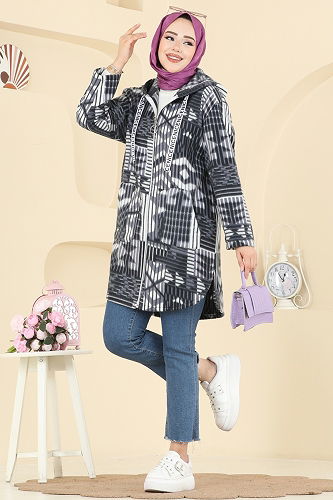 moda selvim Overcoat 2062ERK1158 Pattern 4 Anthracite - Thumbnail