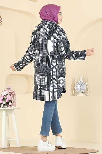 moda selvim Overcoat 2062ERK1158 Pattern 4 Anthracite - Thumbnail