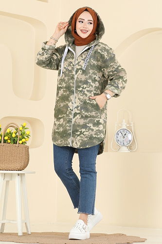 moda selvim Overcoat 2062ERK1158 Pattern1 Khaki - Thumbnail