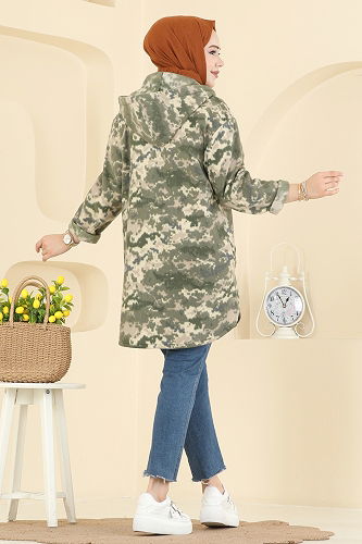 moda selvim Overcoat 2062ERK1158 Pattern1 Khaki - Thumbnail