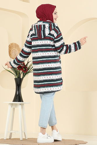 moda selvim Overcoat 2062ERK1158 Pattern3 Emerald&Red - Thumbnail