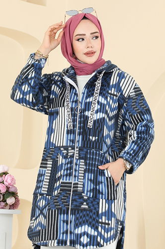 moda selvim Overcoat 2062ERK1158 Pattern4 Dark İndigo - Thumbnail