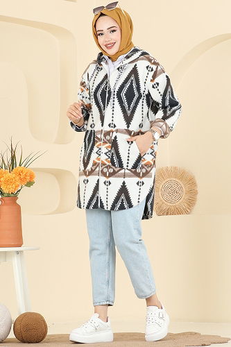 moda selvim Overcoat 2062ERK1158 Pattern5 Brown - Thumbnail