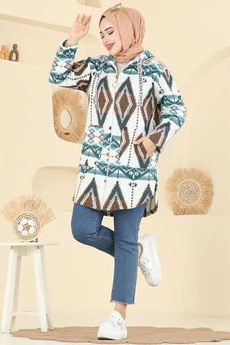 moda selvim Overcoat 2062ERK1158 Pattern5 Mint - Thumbnail