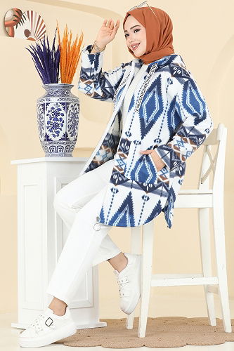 moda selvim Overcoat 2062ERK1158 Pattern5 Navy Blue - Thumbnail