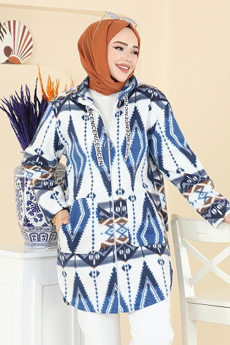 moda selvim Overcoat 2062ERK1158 Pattern5 Navy Blue - Thumbnail