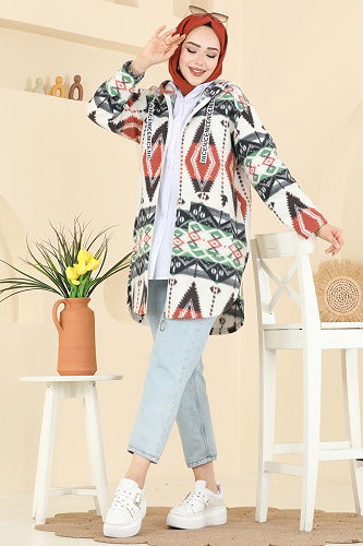 moda selvim Overcoat 2062ERK1158 Pattern6 Salmon - Thumbnail