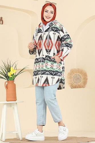 moda selvim Overcoat 2062ERK1158 Pattern6 Salmon - Thumbnail