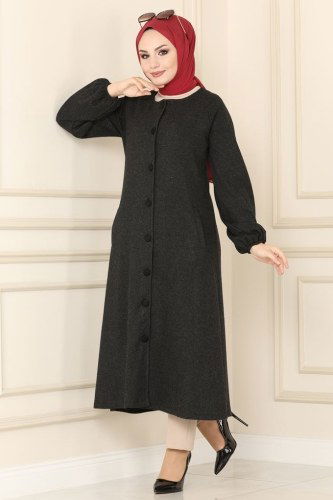 moda selvim Overcoat 21086UKB139 Black - Thumbnail