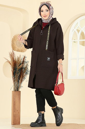 moda selvim Overcoat 2141LYD1165 Bitter Brown - Thumbnail