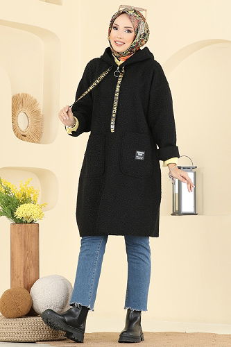 moda selvim Overcoat 2141LYD1165 Black - Thumbnail