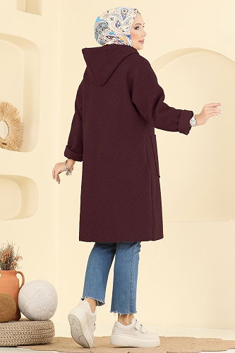 moda selvim Overcoat 2141LYD1165 Burgundy - Thumbnail