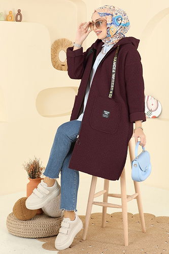 moda selvim Overcoat 2141LYD1165 Burgundy - Thumbnail