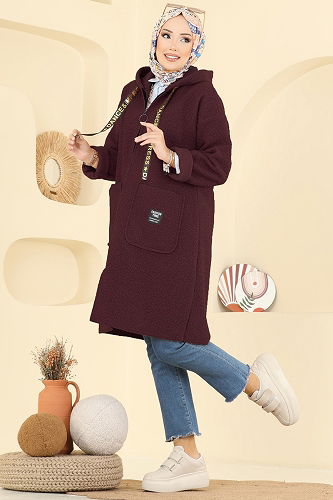 moda selvim Overcoat 2141LYD1165 Burgundy - Thumbnail