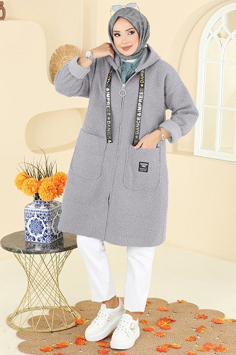 moda selvim Overcoat 2141LYD1165 Gray - Thumbnail