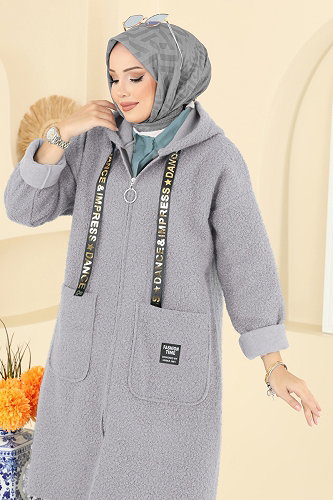 moda selvim Overcoat 2141LYD1165 Gray - Thumbnail