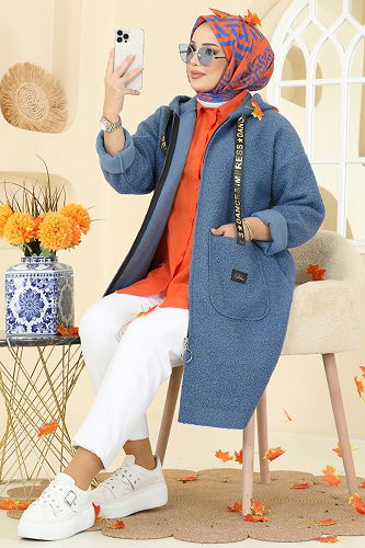 moda selvim Overcoat 2141LYD1165 Indigo - Thumbnail