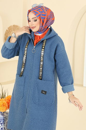 moda selvim Overcoat 2141LYD1165 Indigo - Thumbnail