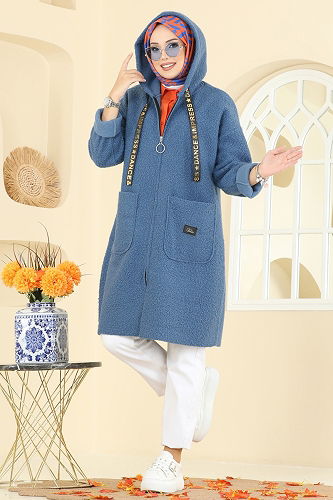 moda selvim Overcoat 2141LYD1165 Indigo - Thumbnail