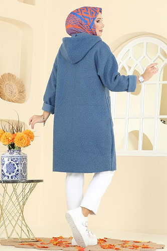 moda selvim Overcoat 2141LYD1165 Indigo - Thumbnail