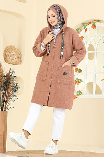 moda selvim Overcoat 2141LYD1165 Salmon - Thumbnail