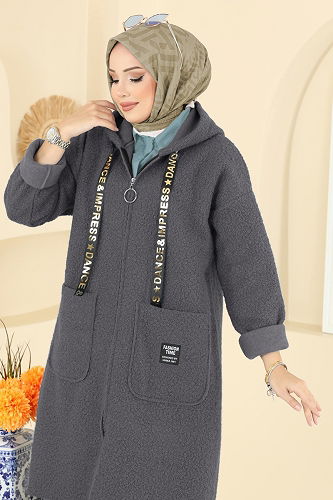 moda selvim Overcoat 2141LYD1165 Smoked - Thumbnail