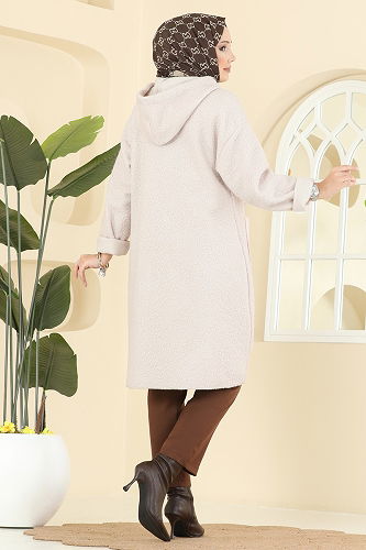 moda selvim Overcoat 2141LYD1165 Stone - Thumbnail