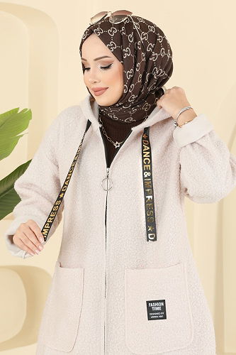 moda selvim Overcoat 2141LYD1165 Stone - Thumbnail