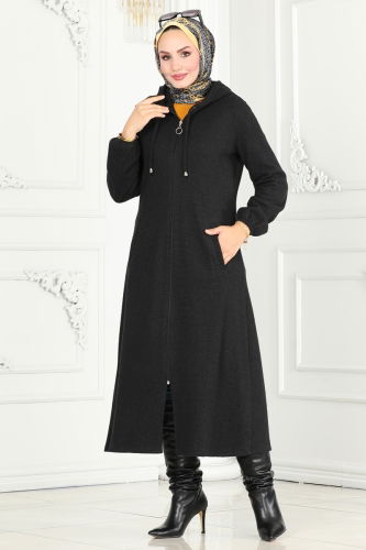 moda selvim Overcoat 22002UKB139 Black - Thumbnail