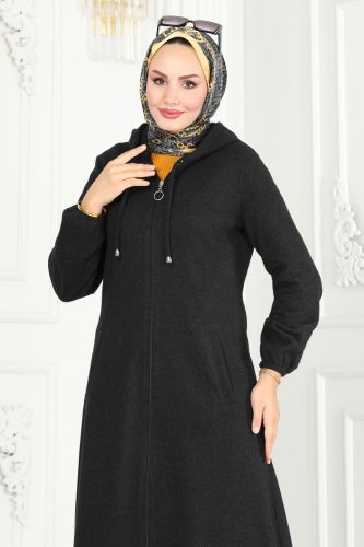 moda selvim Overcoat 22002UKB139 Black - Thumbnail