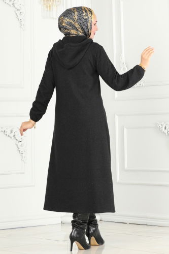 moda selvim Overcoat 22002UKB139 Black - Thumbnail