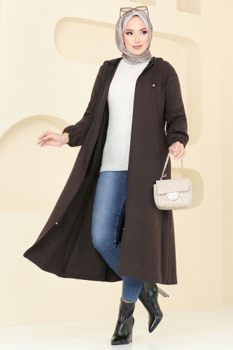 moda selvim Overcoat 22002UKB139 Brown - Thumbnail