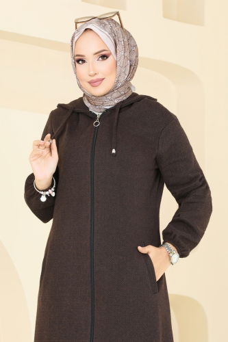 moda selvim Overcoat 22002UKB139 Brown - Thumbnail