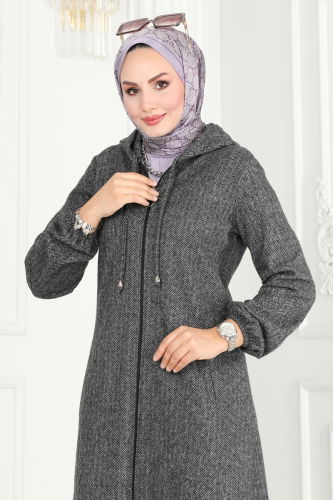 moda selvim Overcoat 22002UKB139 Gray - Thumbnail