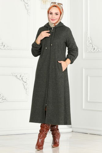 moda selvim Overcoat 22002UKB139 Khaki - Thumbnail