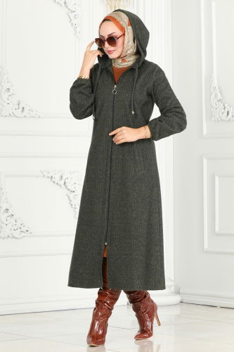 moda selvim Overcoat 22002UKB139 Khaki - Thumbnail