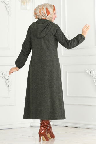 moda selvim Overcoat 22002UKB139 Khaki - Thumbnail