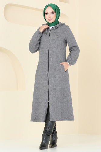 moda selvim Overcoat 22002UKB139 Light Gray - Thumbnail