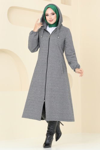 moda selvim Overcoat 22002UKB139 Light Gray - Thumbnail