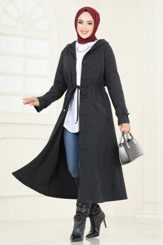 moda selvim Overcoat 22003UKB139 Anthracite - Thumbnail